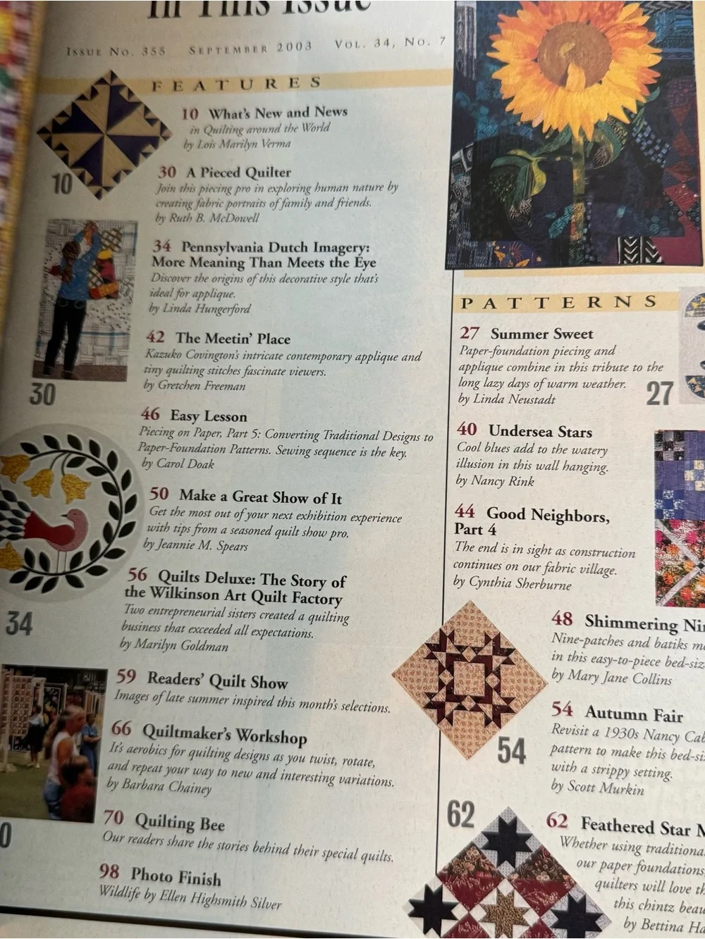 September 2003 Quilters Newsletter Magazine Fall Quilting‎